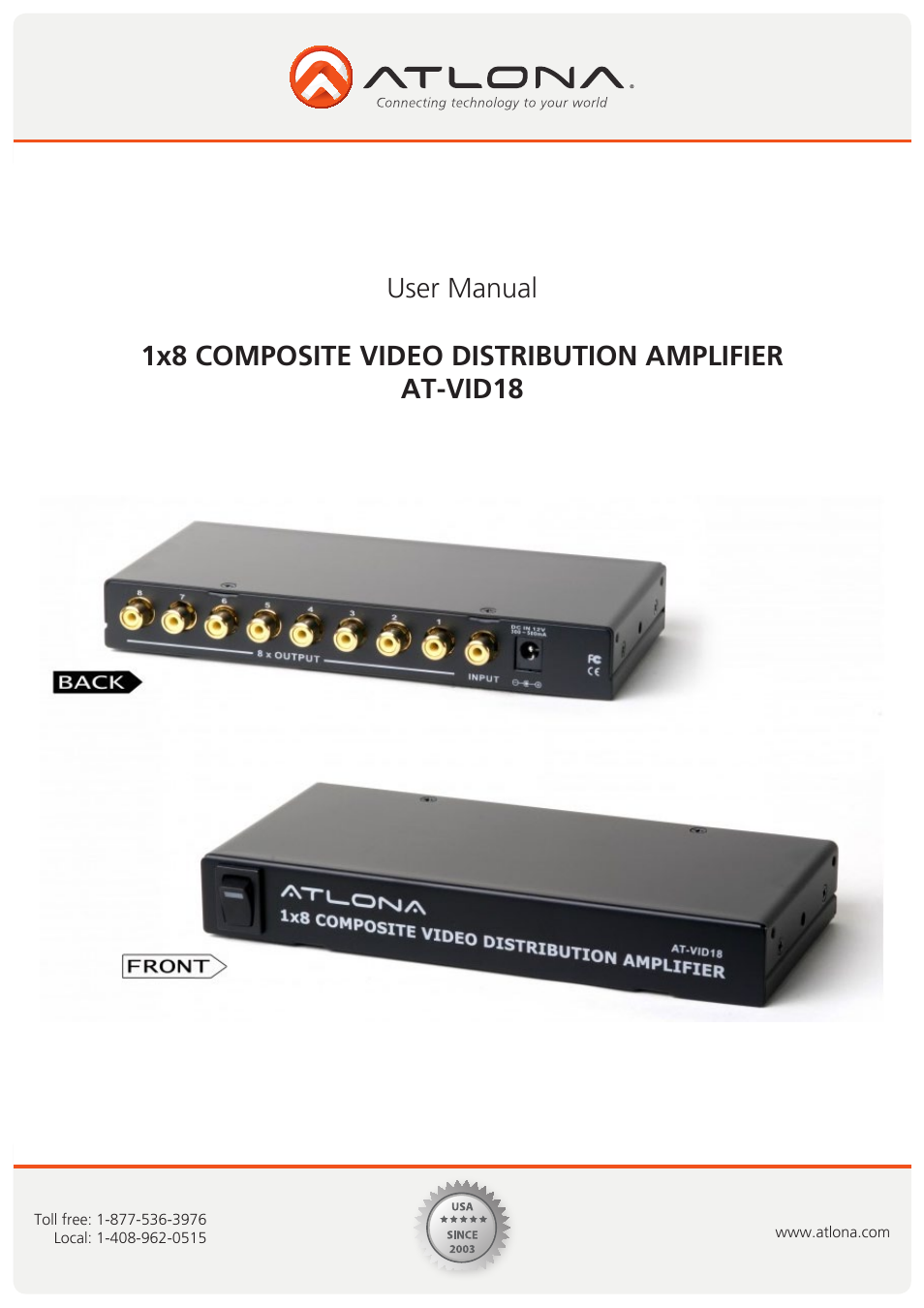 Atlona AT VGA SR User Manual | 8 pages