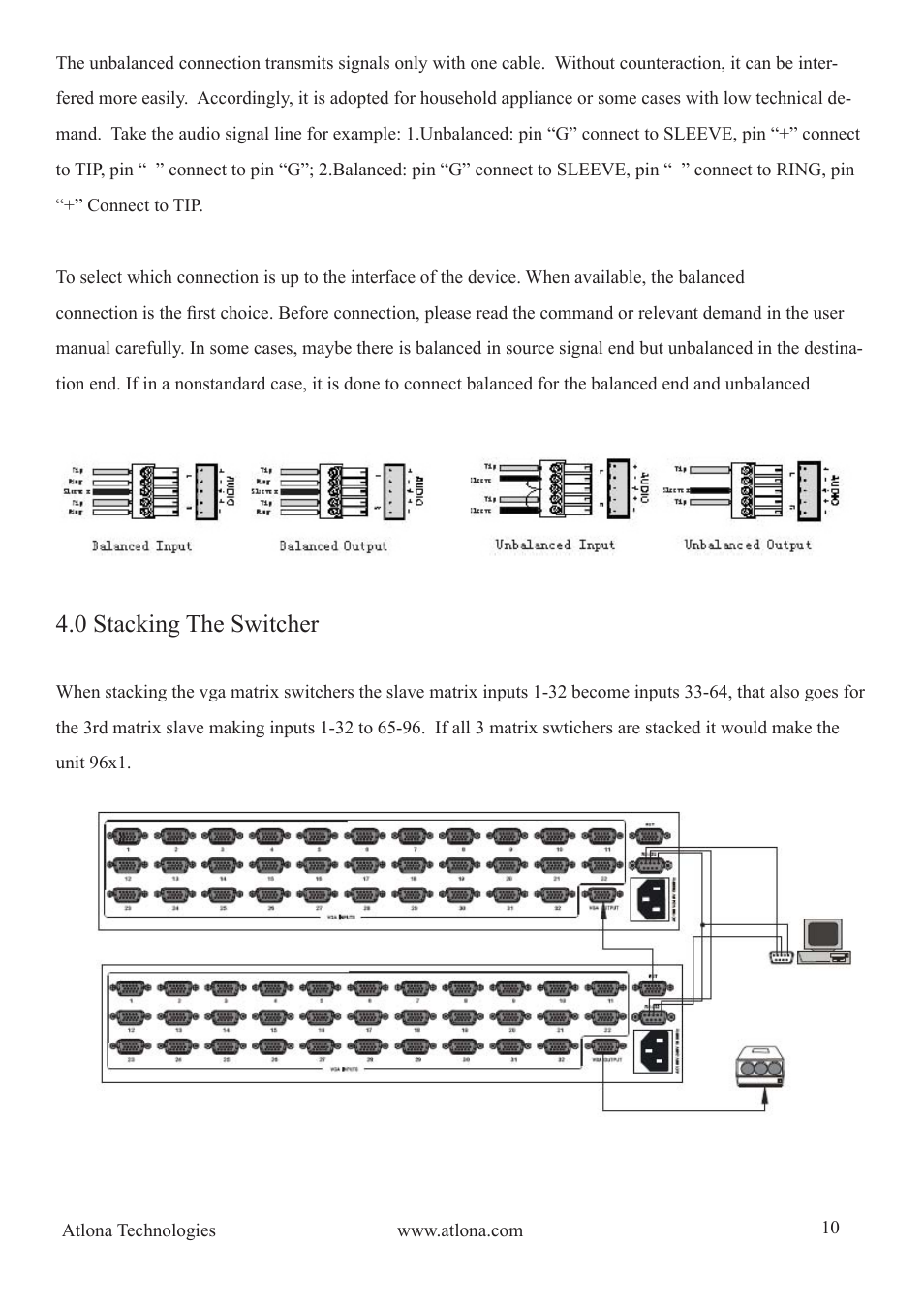 0 stacking the switcher | Atlona AT VGA MATRIX User Manual | Page 10 / 24