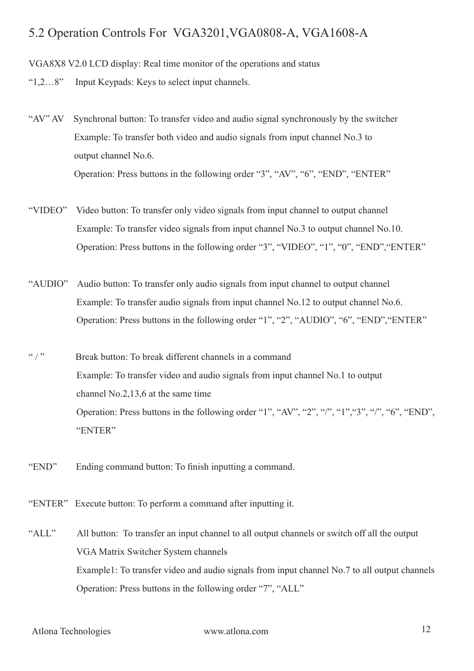 Atlona AT VGA MATRIX User Manual | Page 12 / 24