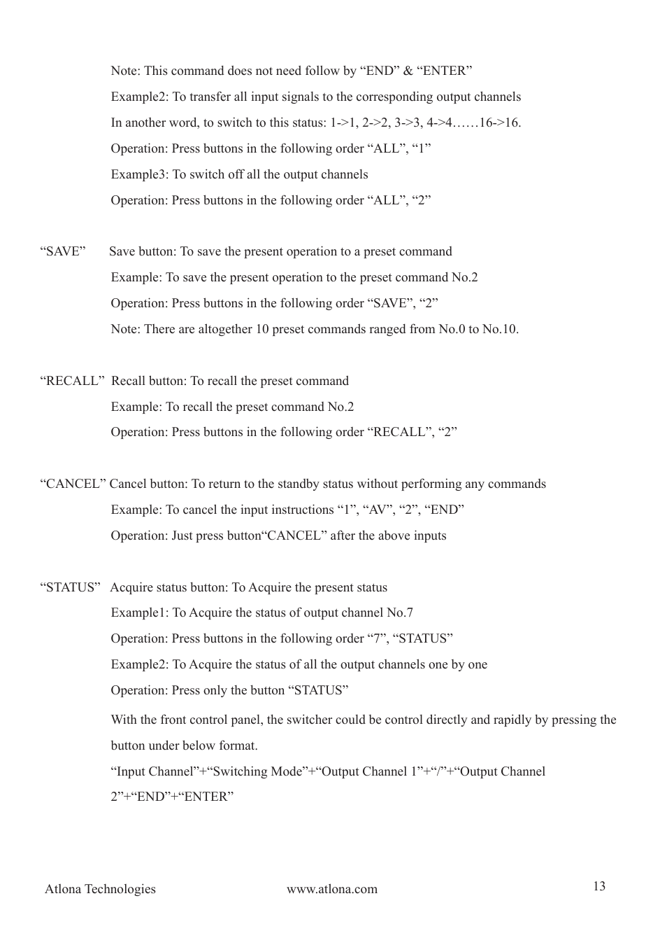 Atlona AT VGA MATRIX User Manual | Page 13 / 24