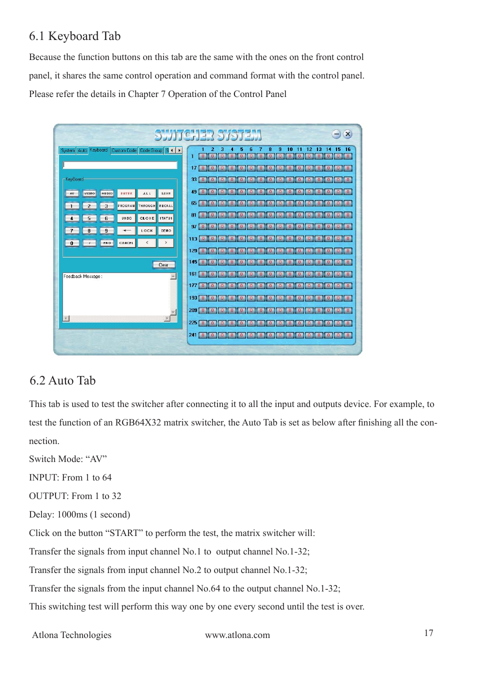 1 keyboard tab 6.2 auto tab | Atlona AT VGA MATRIX User Manual | Page 17 / 24