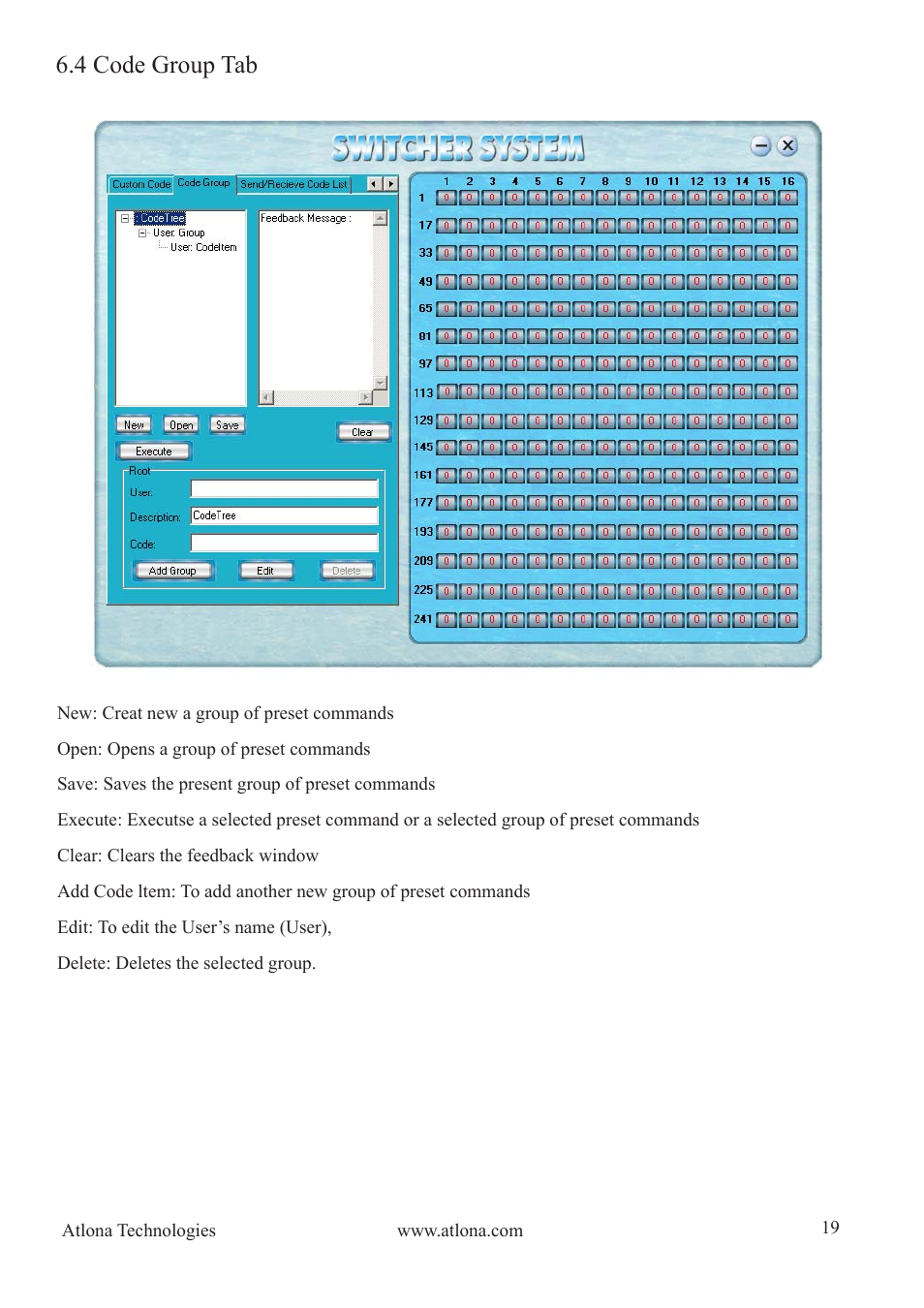 4 code group tab | Atlona AT VGA MATRIX User Manual | Page 19 / 24