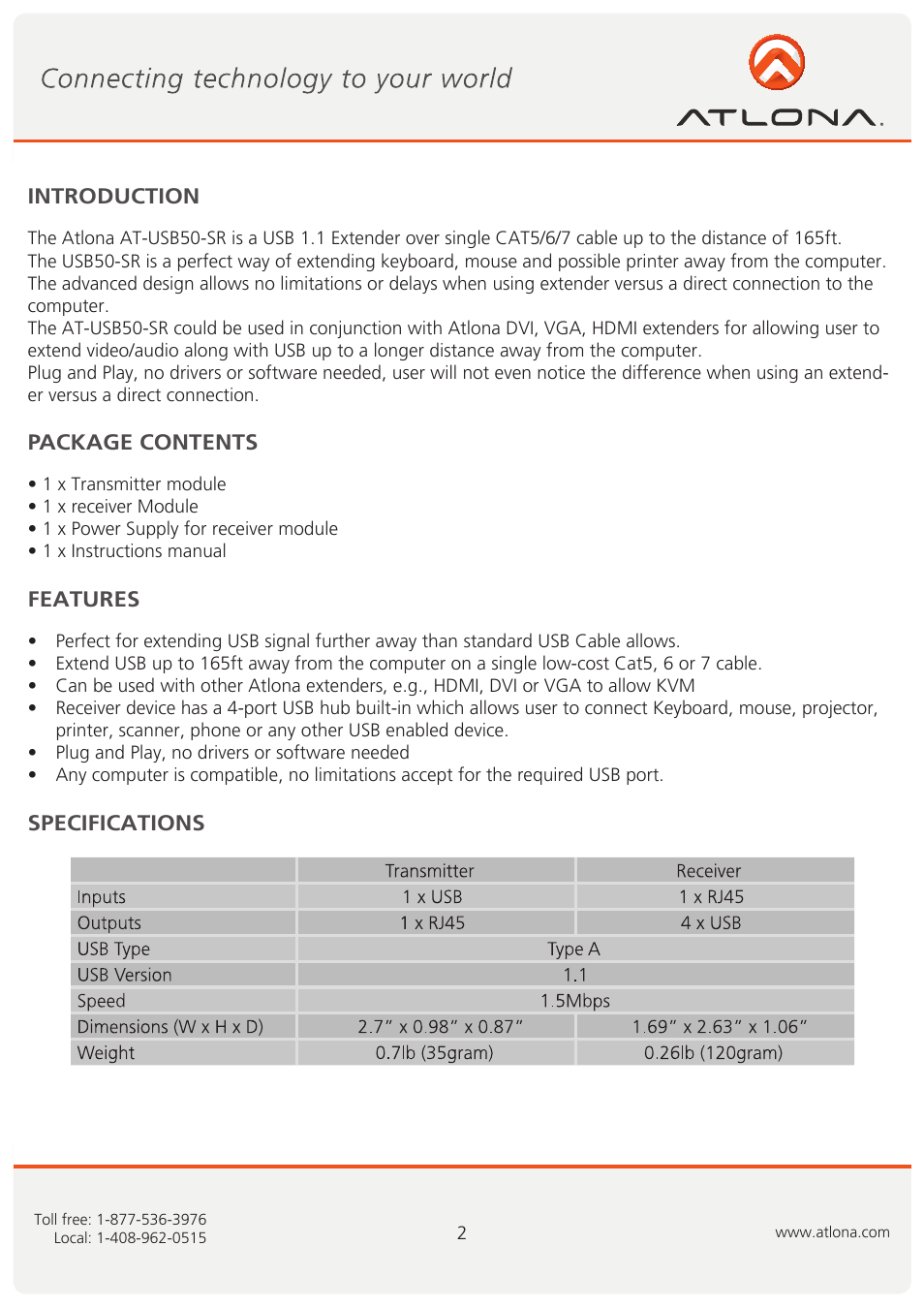 Atlona AT USB50 SR User Manual | Page 3 / 8