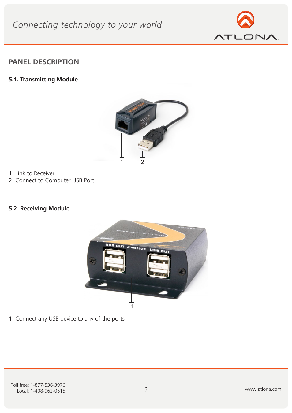 Panel description | Atlona AT USB50 SR User Manual | Page 4 / 8