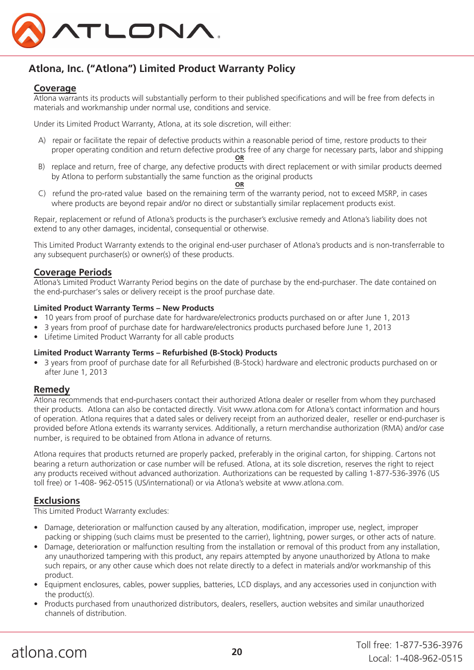 Atlona AT UHD SW 52ED User Manual | Page 20 / 21