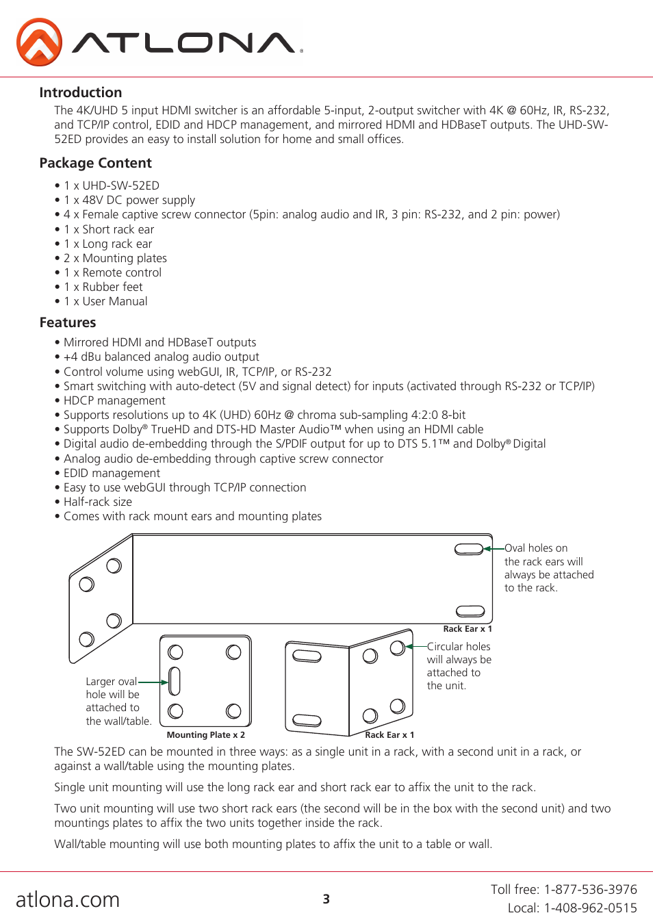 Atlona AT UHD SW 52ED User Manual | Page 3 / 21