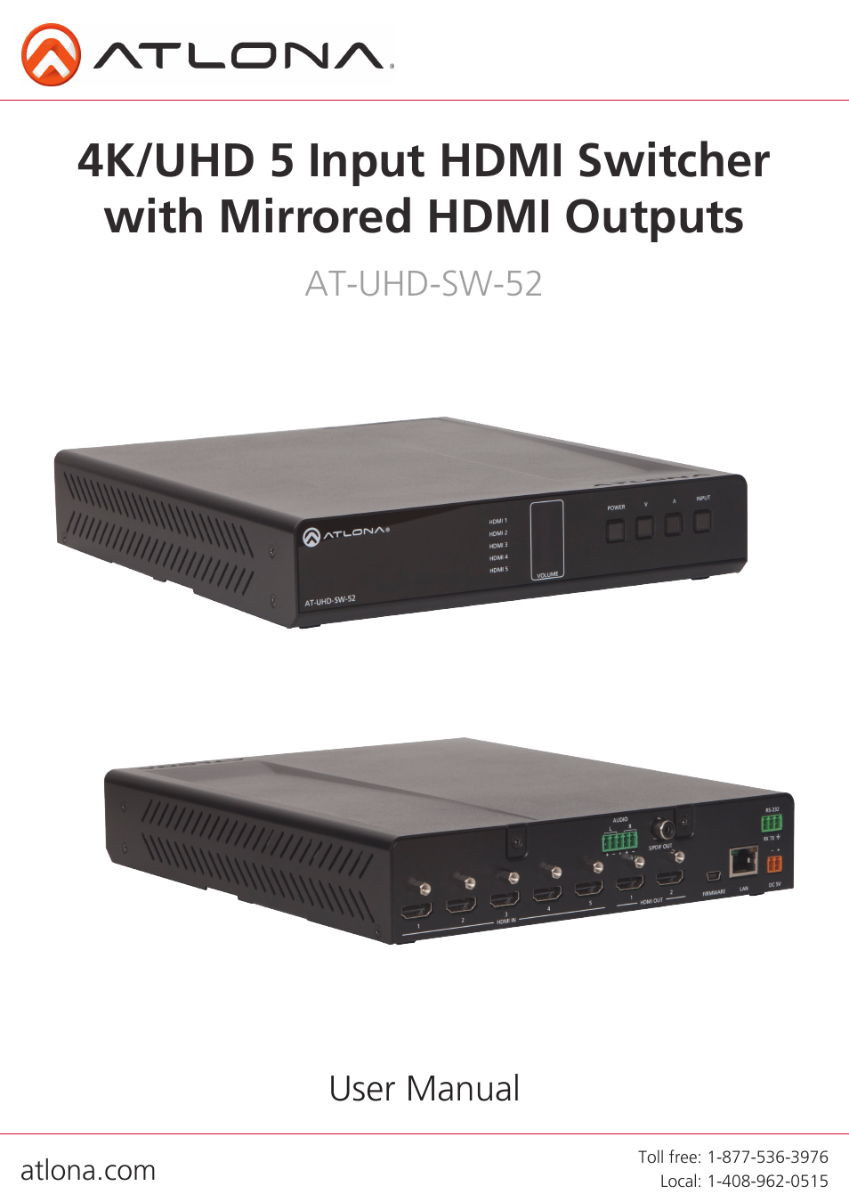 Atlona AT UHD SW 52 User Manual | 20 pages