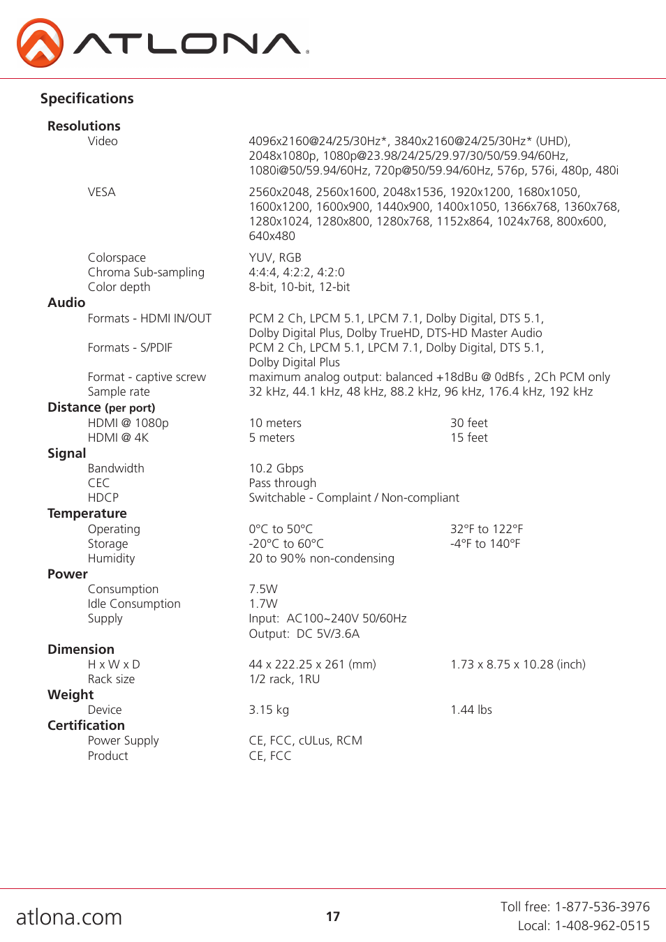 Atlona AT UHD SW 52 User Manual | Page 17 / 20