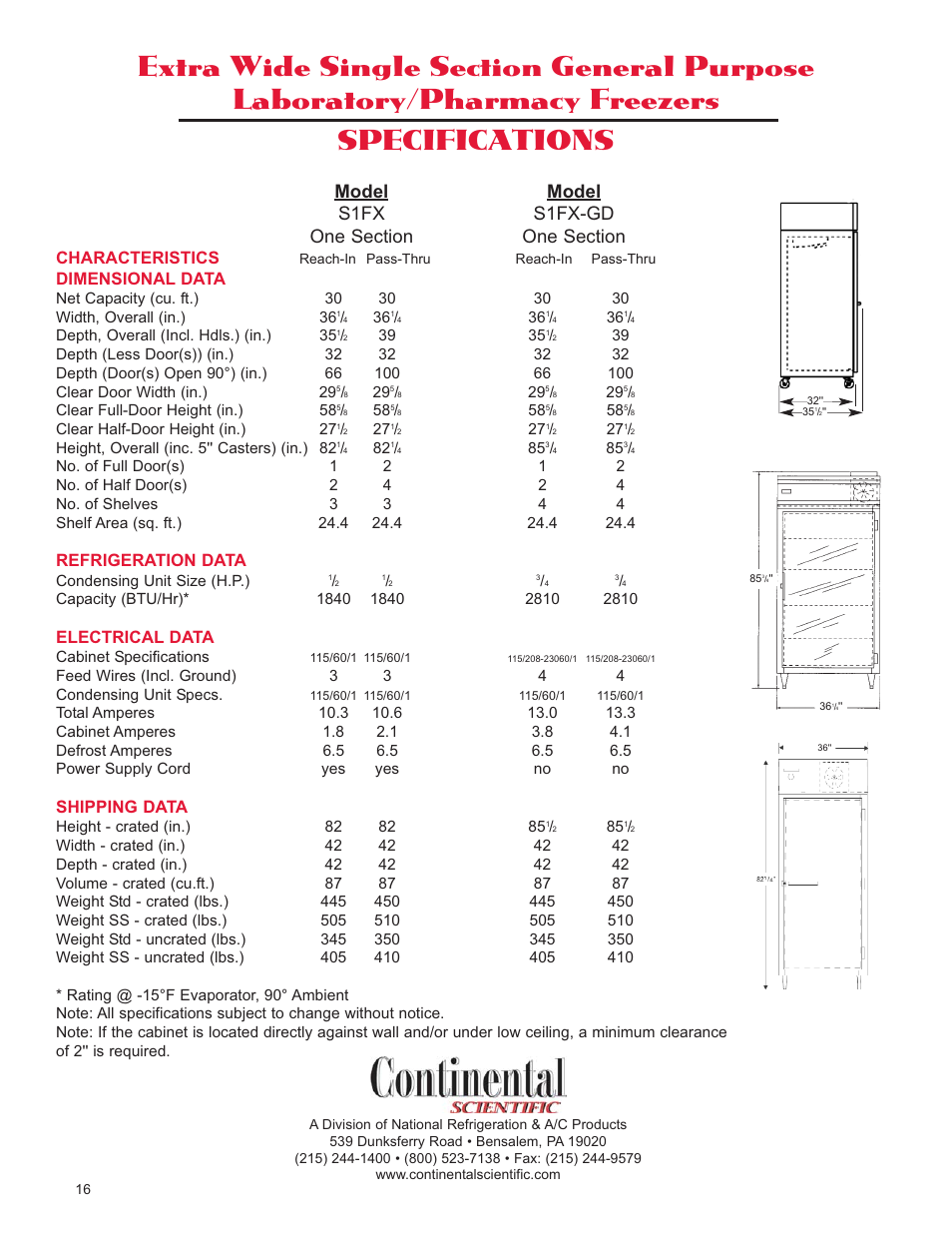 Model, Characteristics, Dimensional data | Refrigeration data, Electrical data, Shipping data | Continental Refrigerator R-404A User Manual | Page 2 / 2