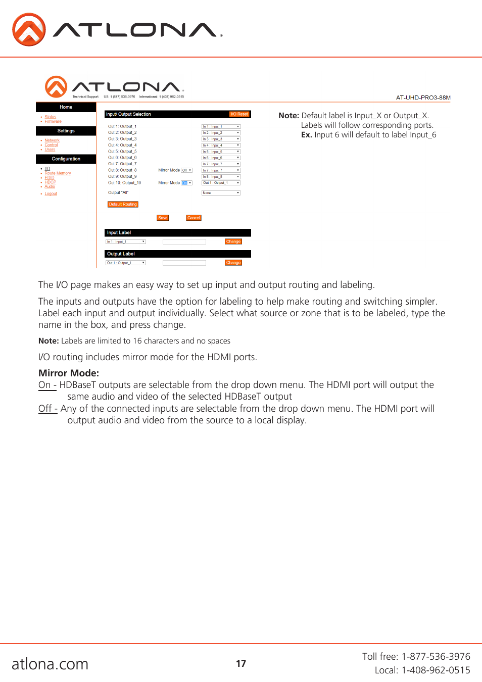 Atlona AT UHD PRO3-88M User Manual | Page 17 / 28
