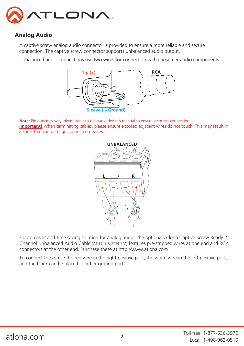 Analog audio | Atlona AT UHD PRO3-88M User Manual | Page 7 / 28