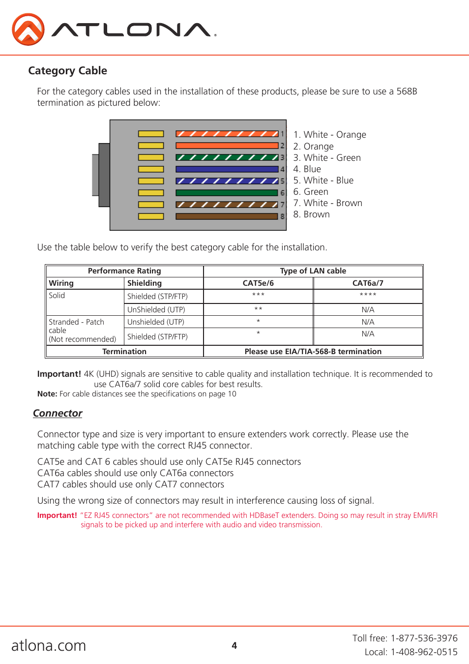 Category cable | Atlona AT UHD EX 100CE User Manual | Page 4 / 14
