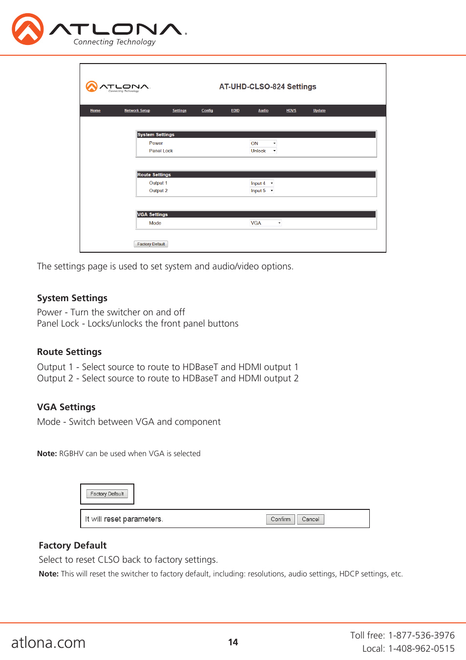 Atlona AT UHD CLSO 824 User Manual | Page 14 / 32