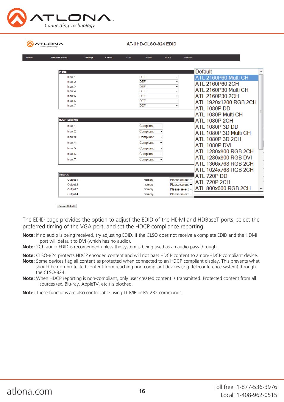 Atlona AT UHD CLSO 824 User Manual | Page 16 / 32