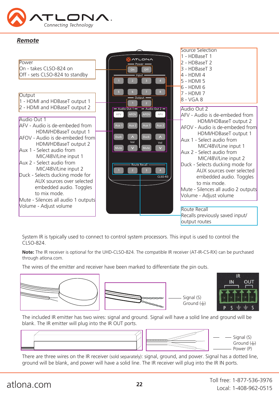 Remote, Sold separately) | Atlona AT UHD CLSO 824 User Manual | Page 22 / 32