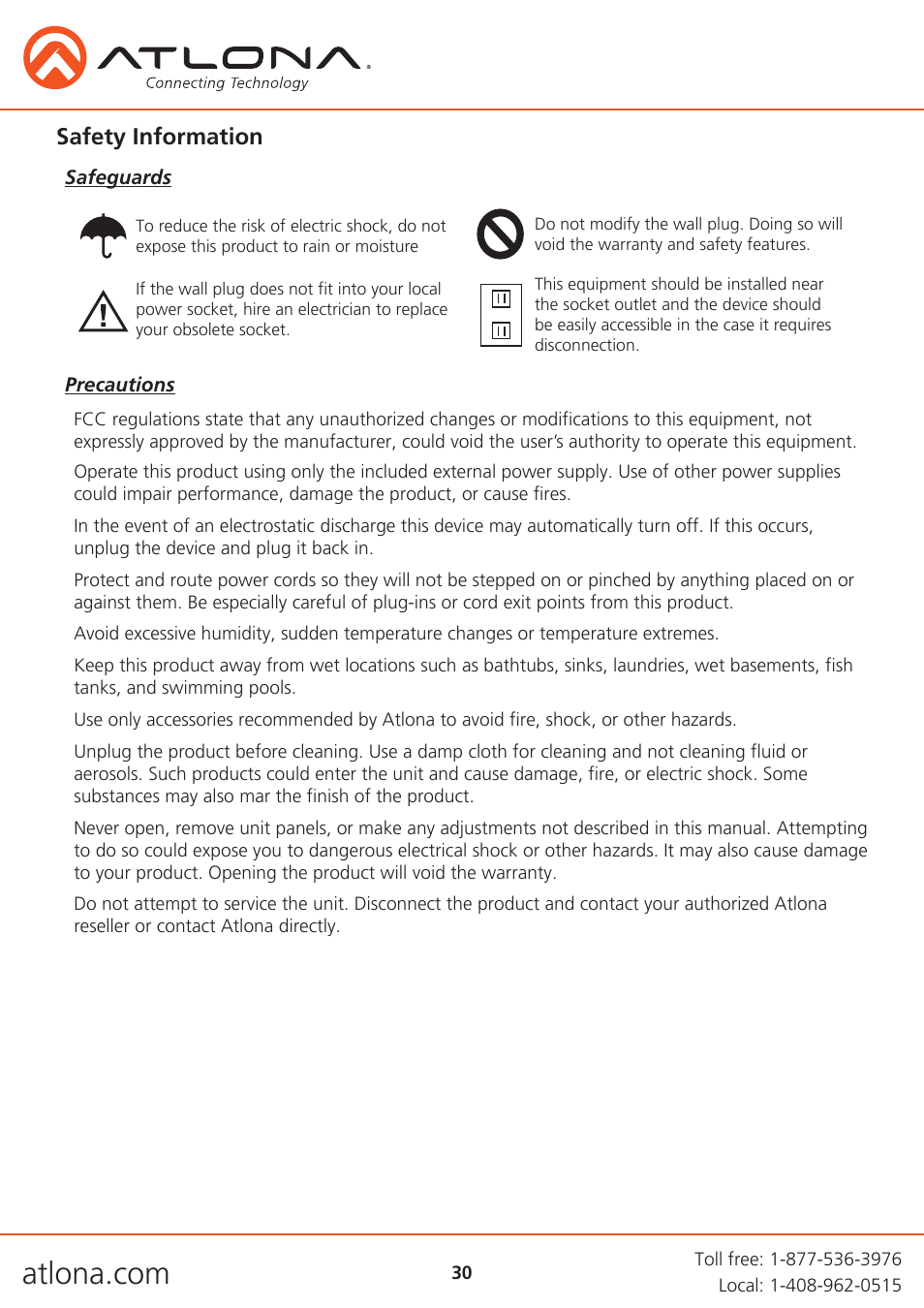 Safety information | Atlona AT UHD CLSO 824 User Manual | Page 30 / 32