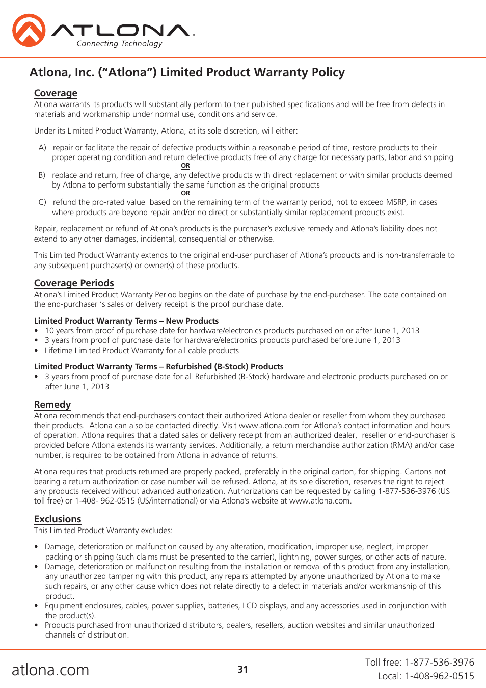 Atlona AT UHD CLSO 824 User Manual | Page 31 / 32