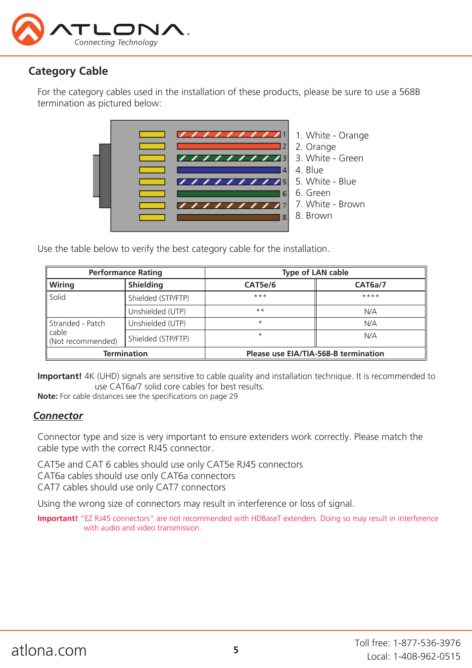 Category cable | Atlona AT UHD CLSO 824 User Manual | Page 5 / 32