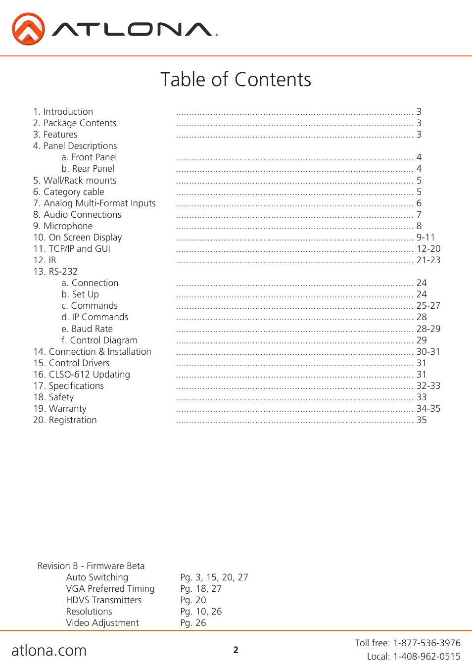 Atlona AT UHD CLSO 612 V2 User Manual | Page 2 / 35