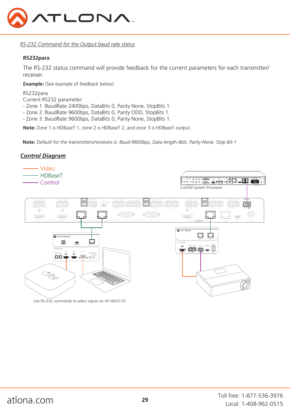 Control diagram video hdbaset control, Example: (see example of feedback below) | Atlona AT UHD CLSO 612 V2 User Manual | Page 29 / 35