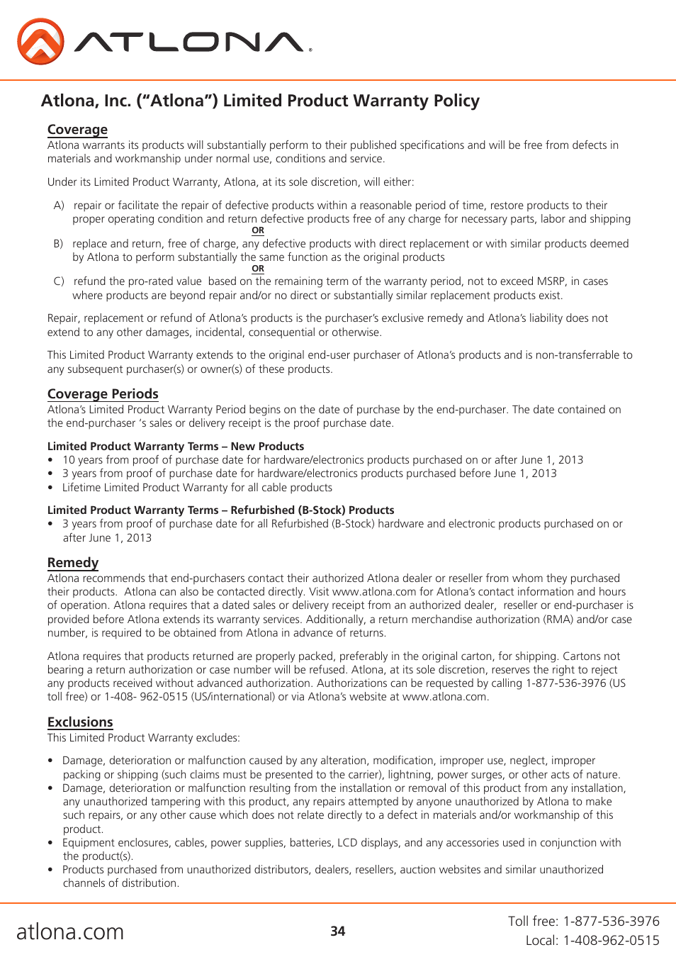Atlona AT UHD CLSO 612 V2 User Manual | Page 34 / 35
