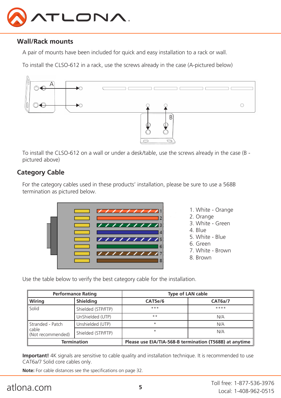 Wall/rack mounts, Category cable | Atlona AT UHD CLSO 612 V2 User Manual | Page 5 / 35