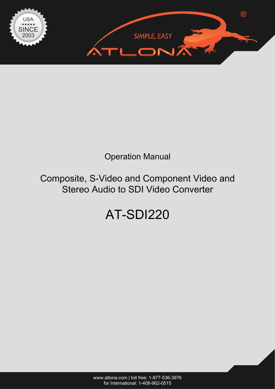 Atlona AT SDI220 User Manual | 6 pages