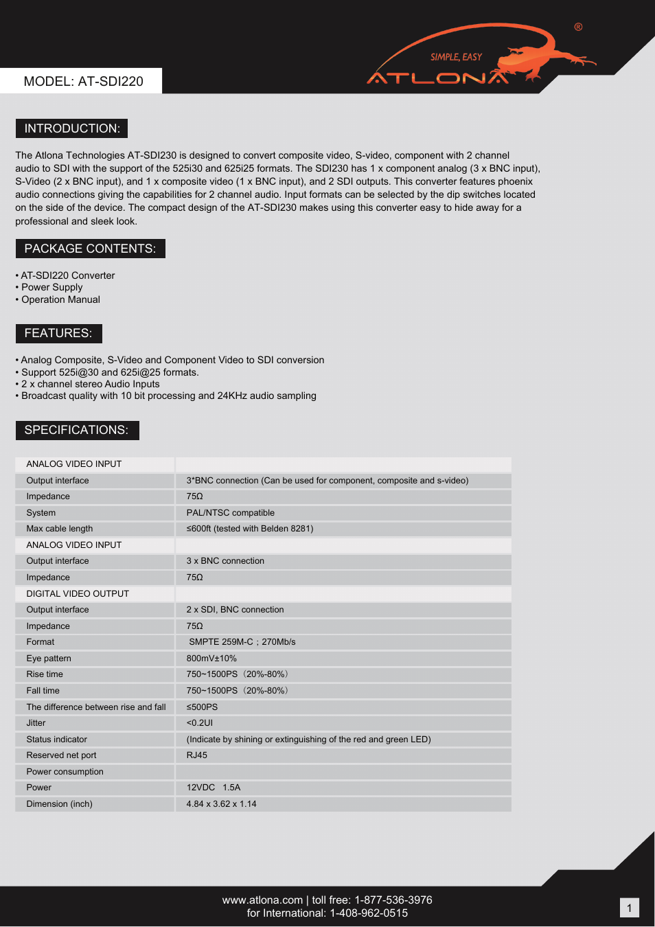 Model: at-sdi220 | Atlona AT SDI220 User Manual | Page 3 / 6