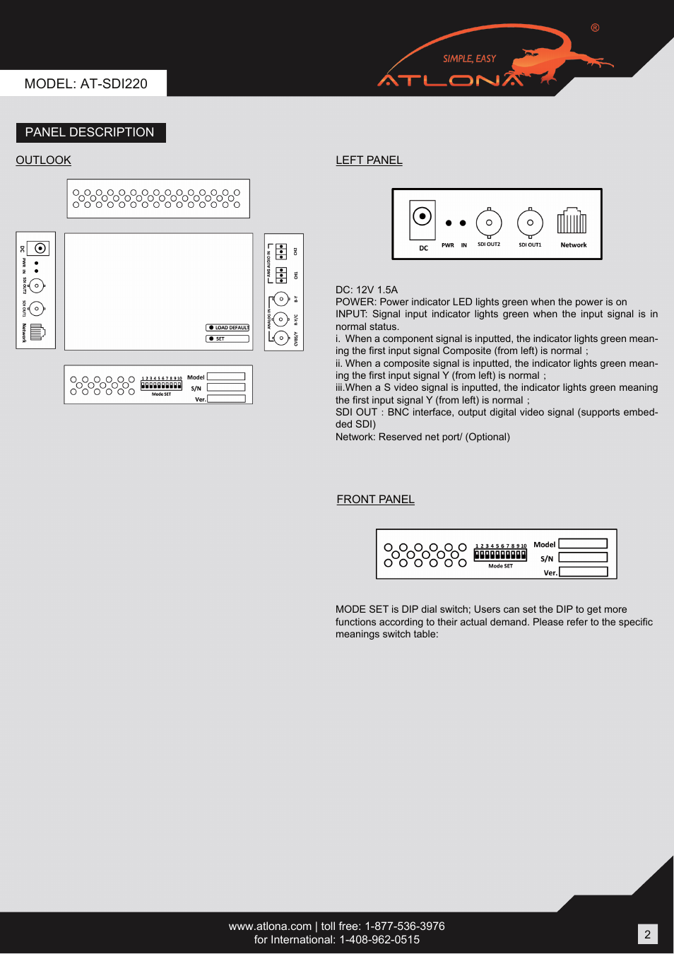 Model: at-sdi220 | Atlona AT SDI220 User Manual | Page 4 / 6