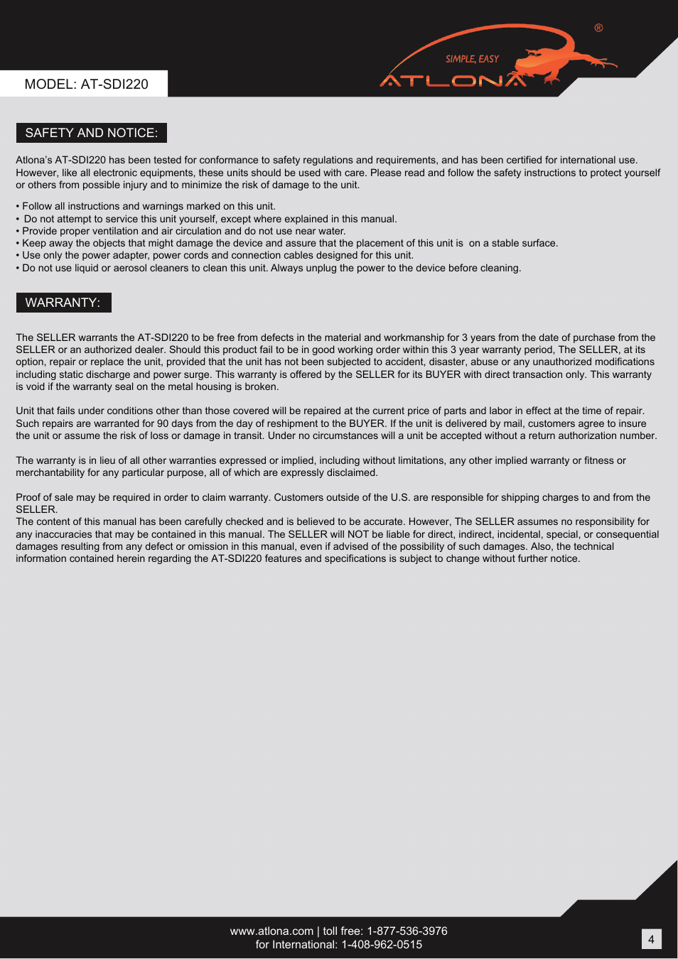 Model: at-sdi220 | Atlona AT SDI220 User Manual | Page 6 / 6