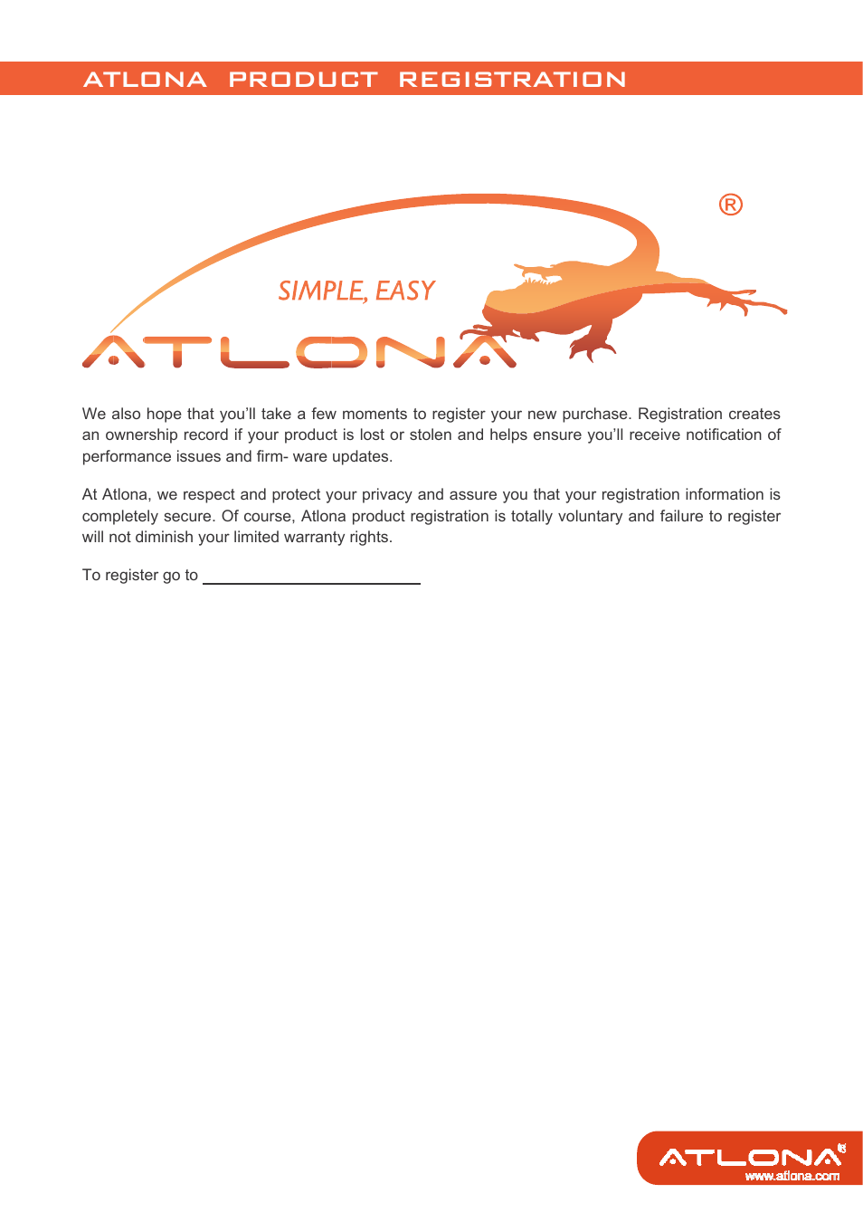 Atlona product registration | Atlona AT SDI 16 User Manual | Page 9 / 9