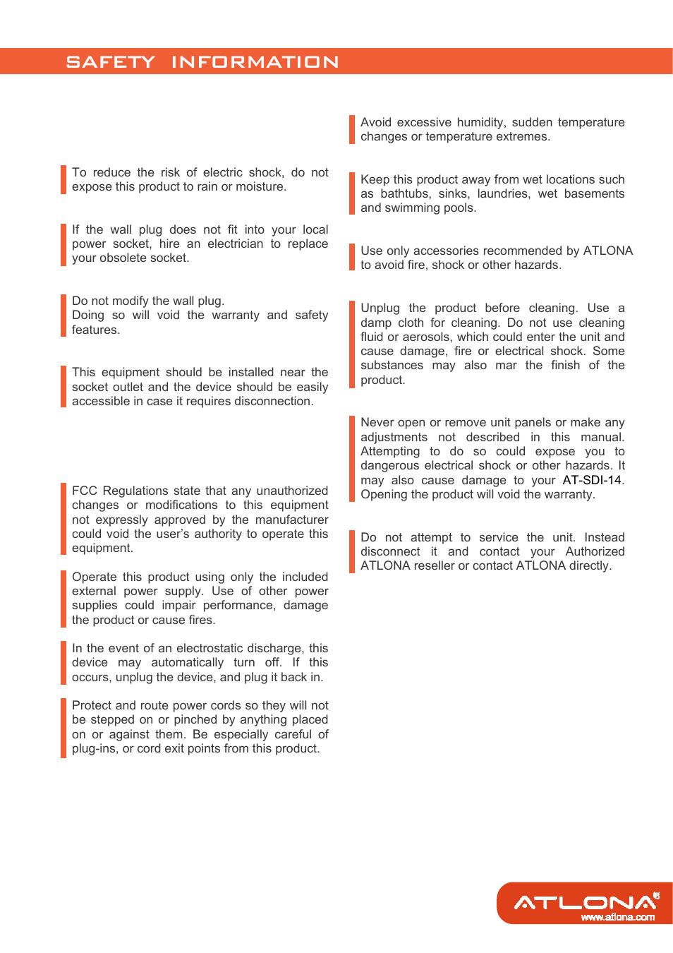 Safety information, Safeguards, Precautions | Atlona AT SDI 14 User Manual | Page 7 / 9