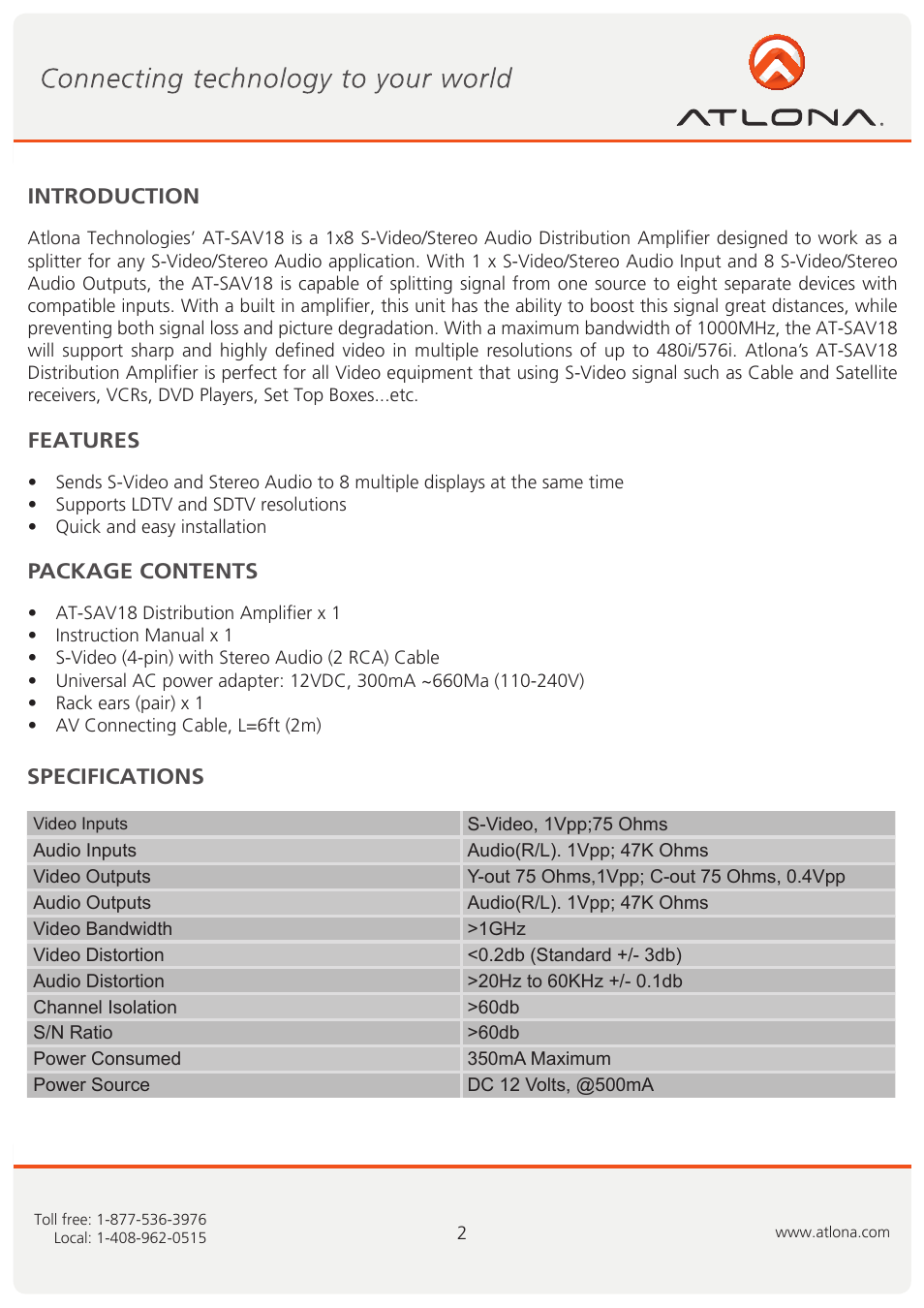 Atlona AT SAV18 User Manual | Page 3 / 7