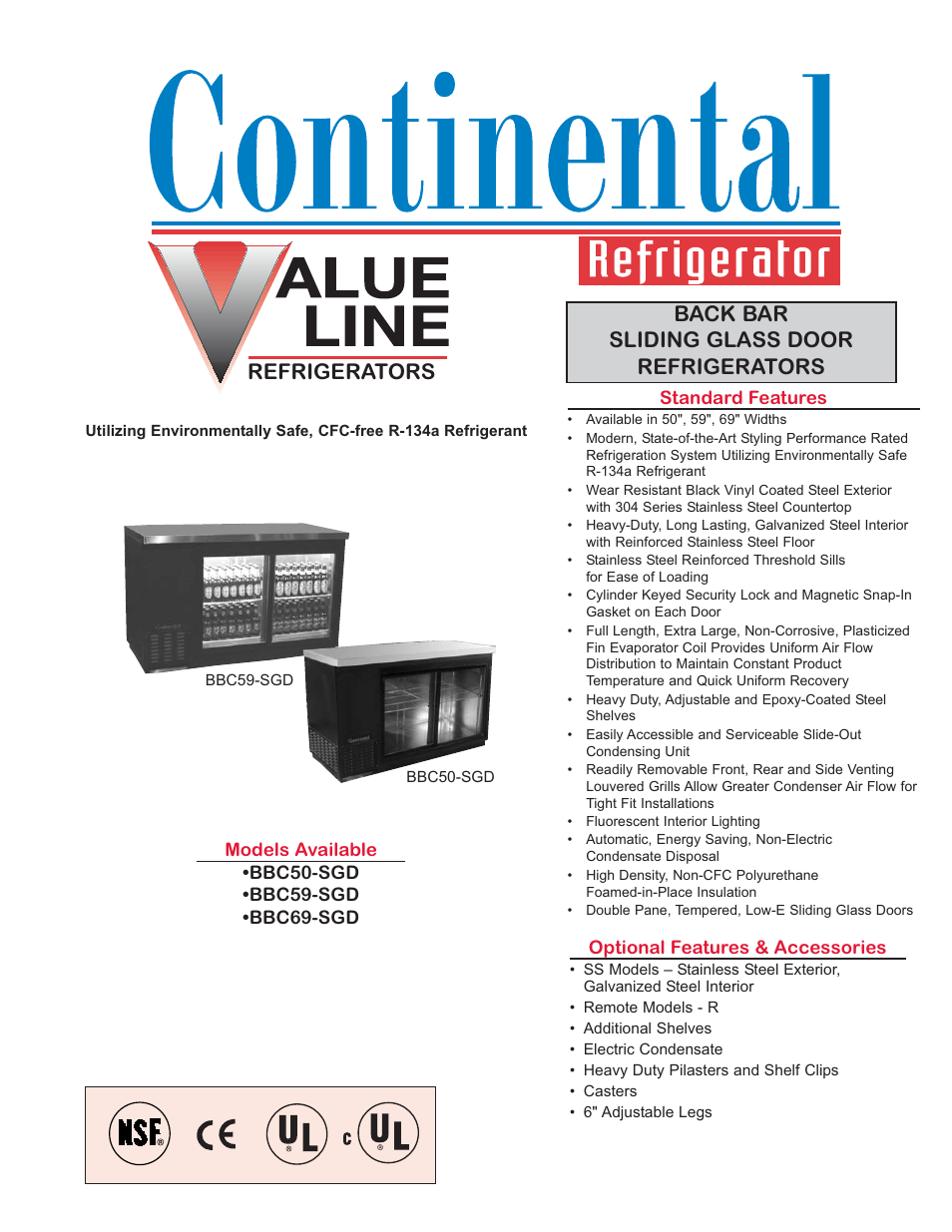 Continental Refrigerator R-134A User Manual | 2 pages