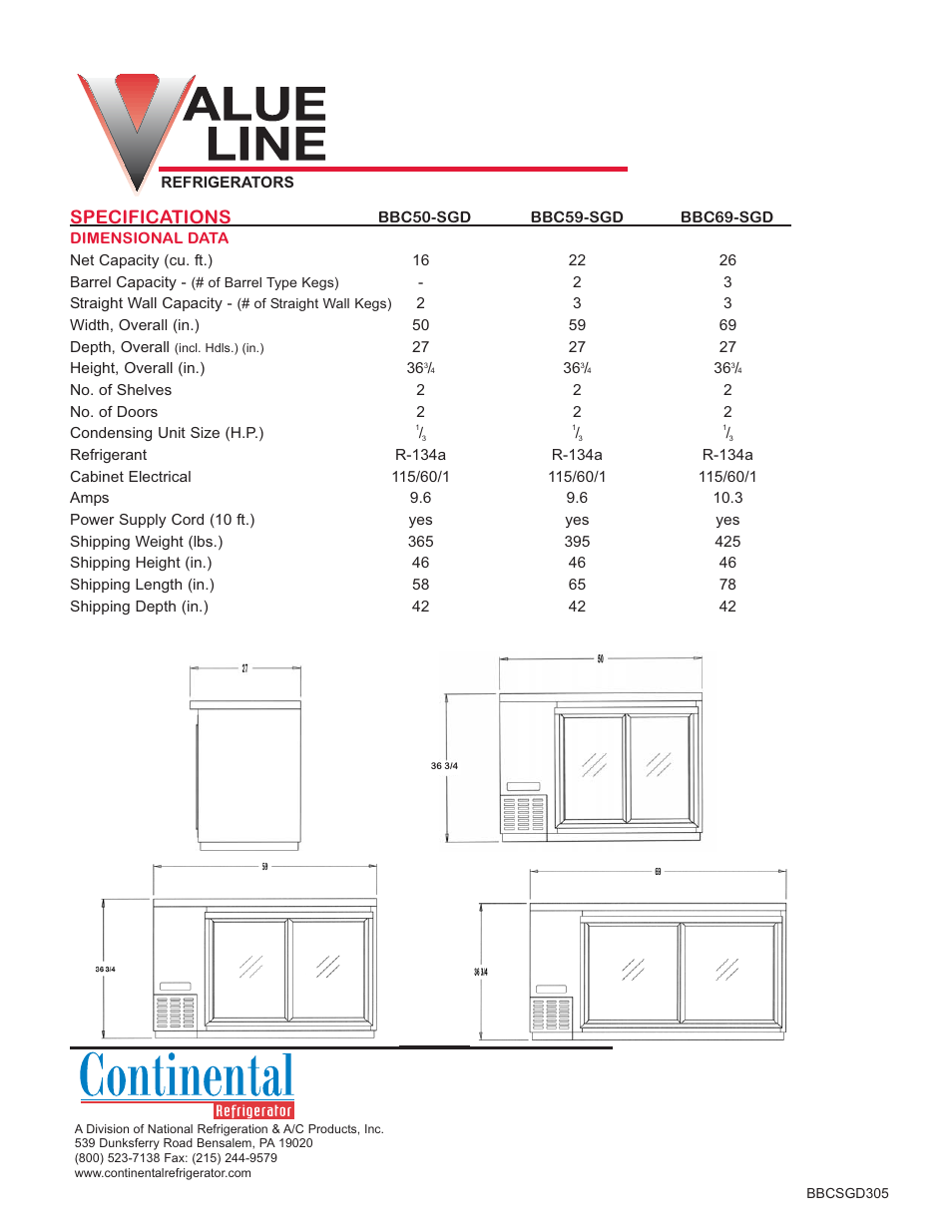 Specifications | Continental Refrigerator R-134A User Manual | Page 2 / 2