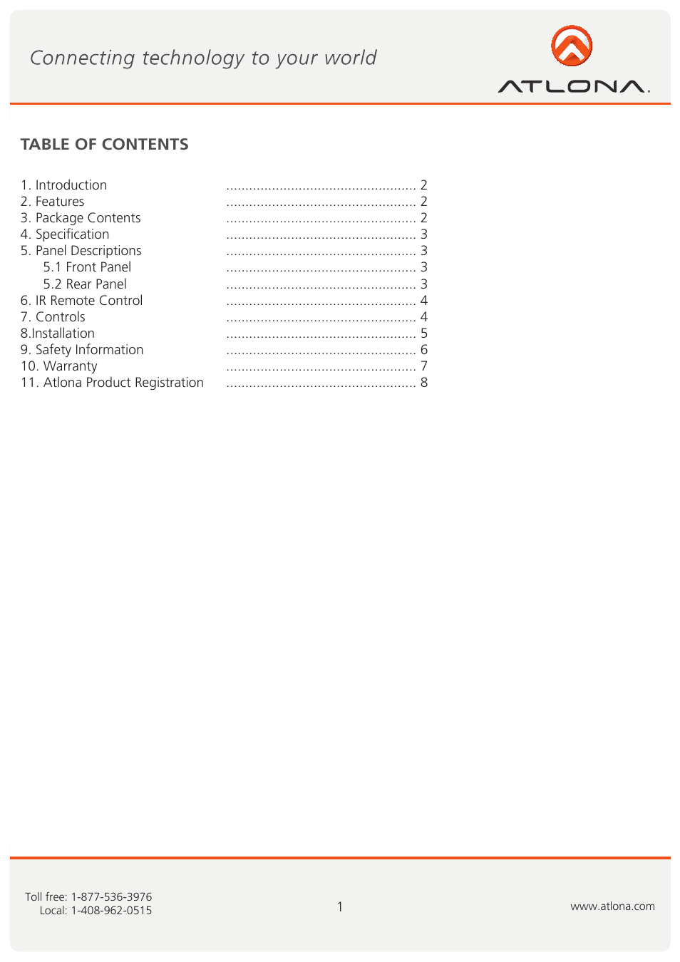 Atlona AT SAV 42M User Manual | Page 2 / 9