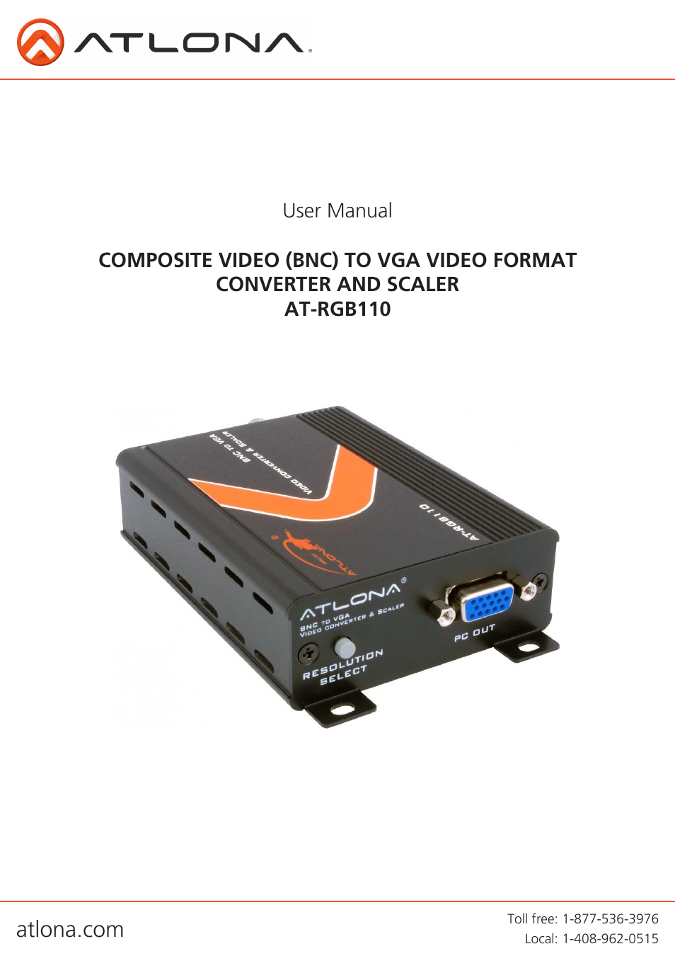 Atlona AT RGB110 User Manual | 8 pages