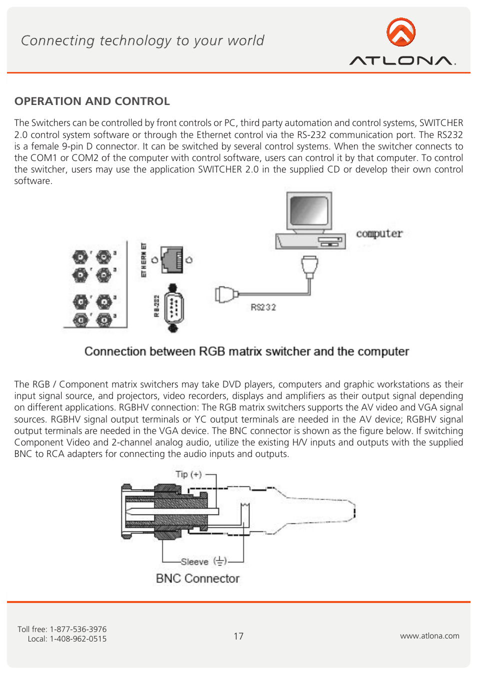 Operation and control | Atlona AT RGB MATRIX User Manual | Page 18 / 36