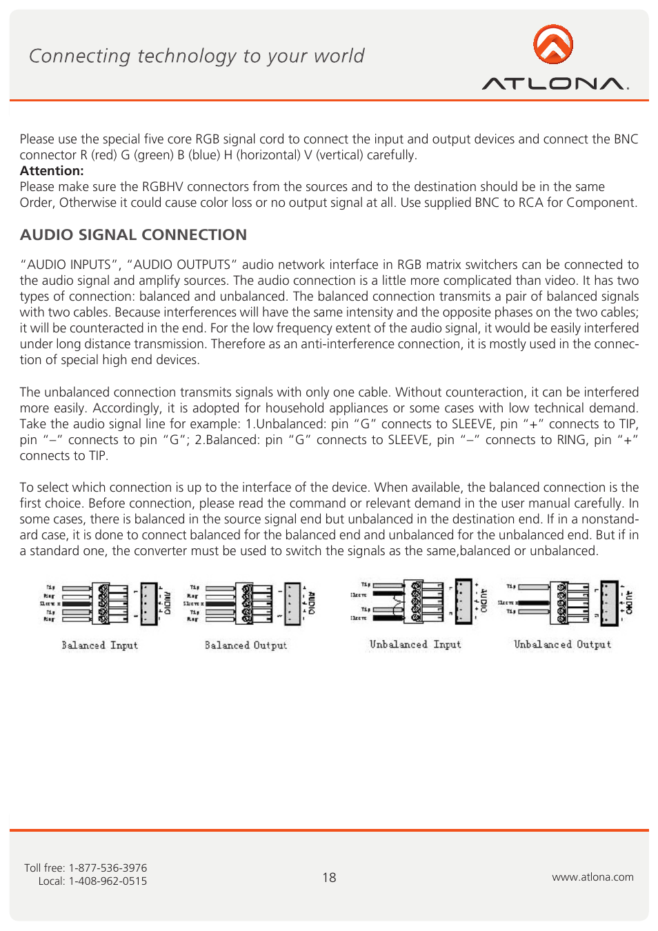 Audio signal connection | Atlona AT RGB MATRIX User Manual | Page 19 / 36