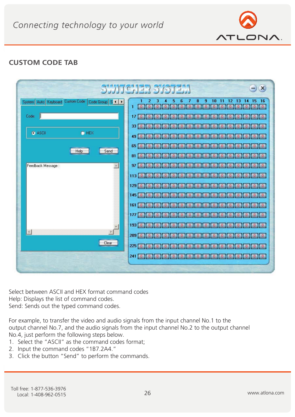Custom code tab | Atlona AT RGB MATRIX User Manual | Page 27 / 36