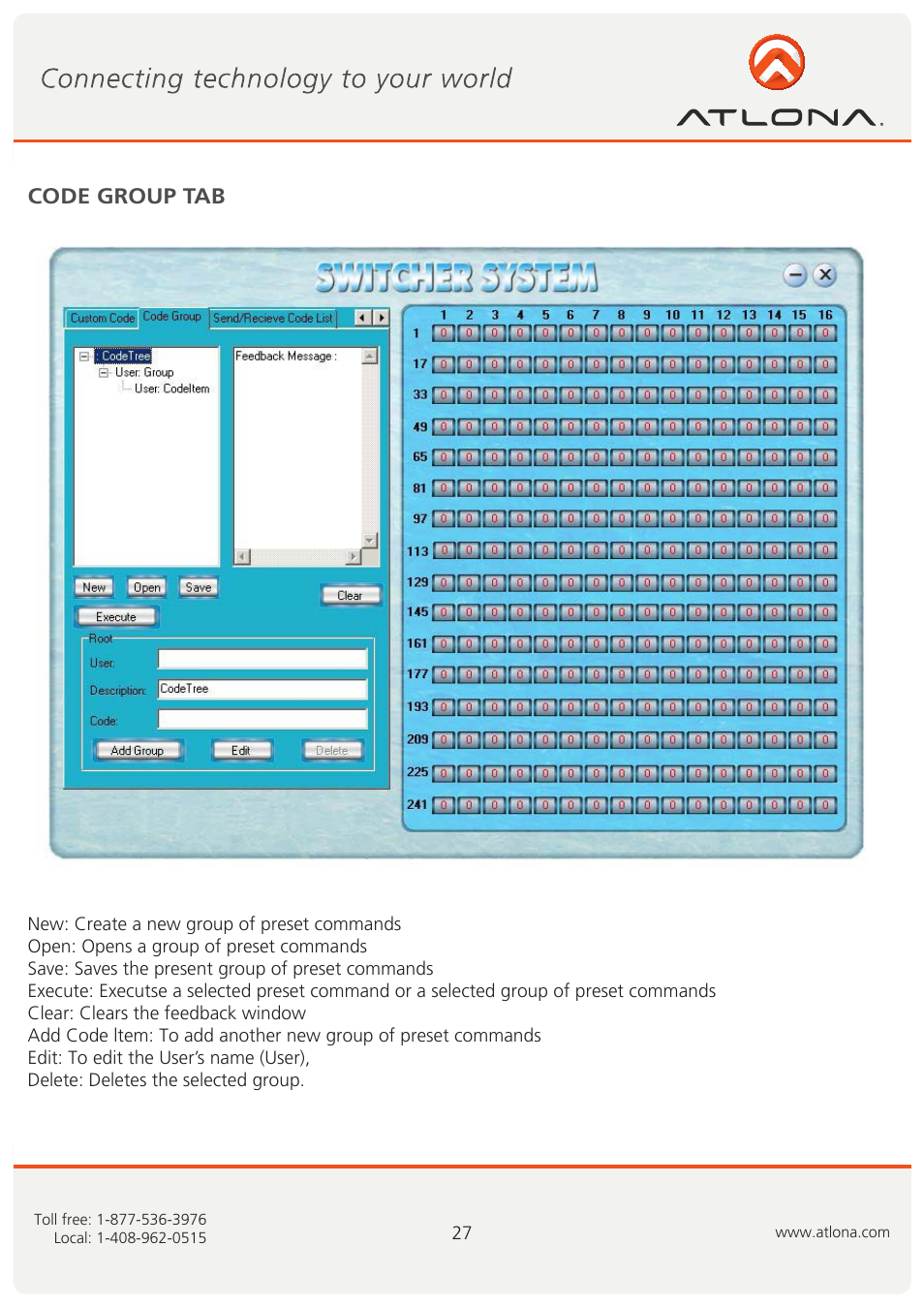 Code group tab | Atlona AT RGB MATRIX User Manual | Page 28 / 36