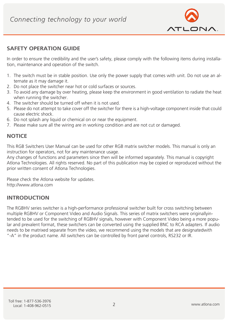 Atlona AT RGB MATRIX User Manual | Page 3 / 36