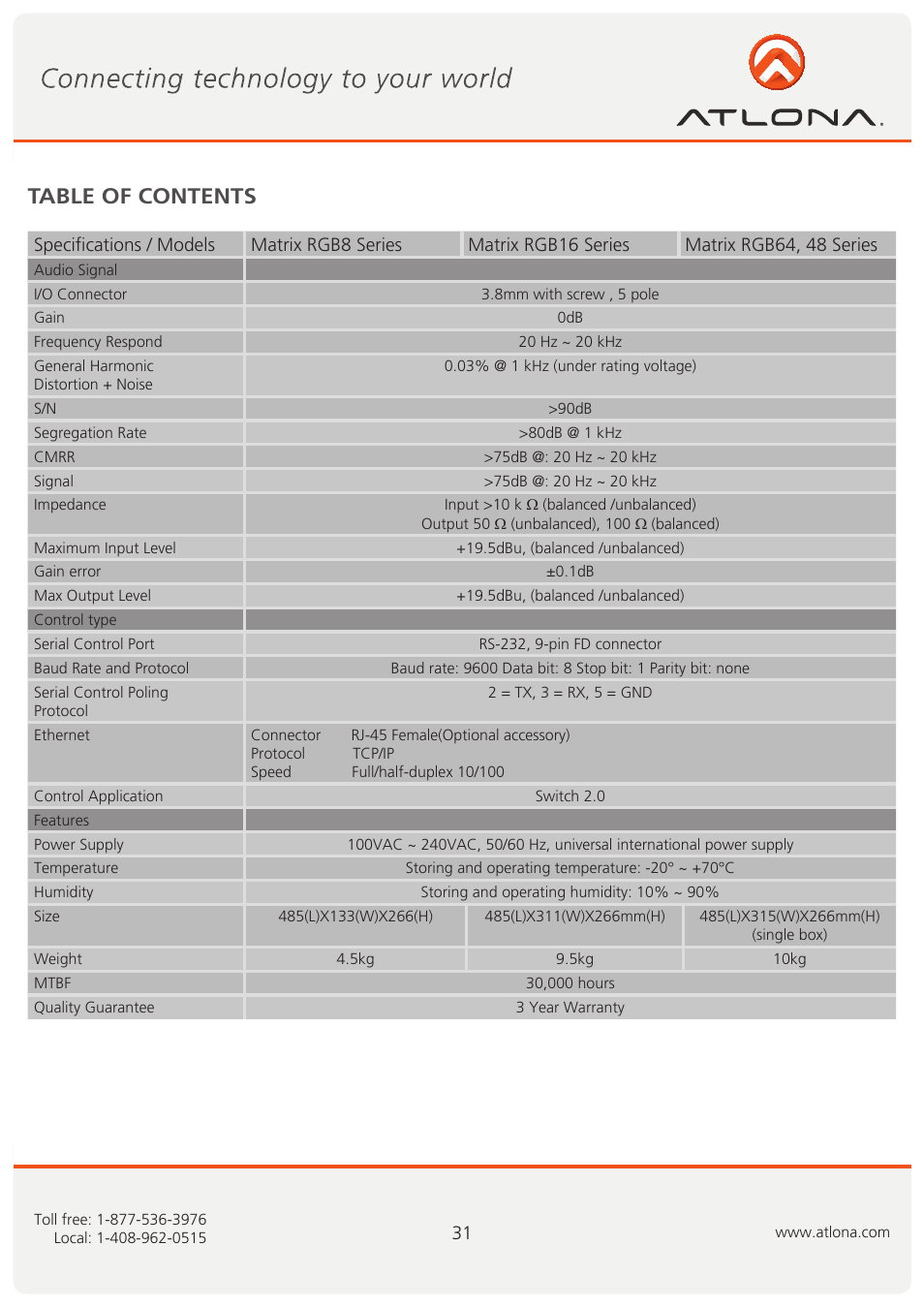 Atlona AT RGB MATRIX User Manual | Page 32 / 36