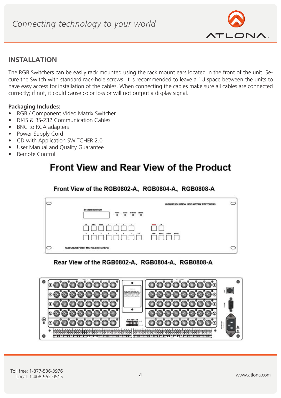Installation | Atlona AT RGB MATRIX User Manual | Page 5 / 36