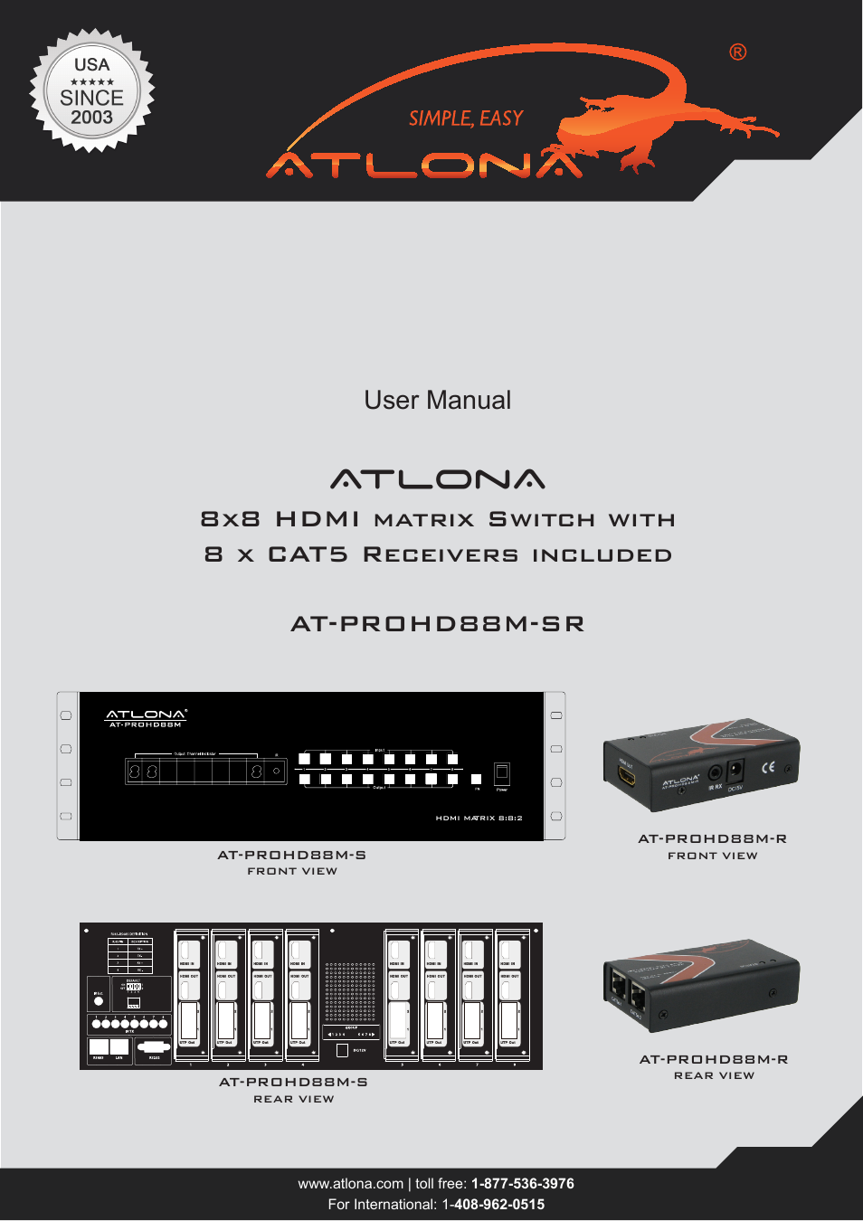 Atlona AT PROHD88M SR User Manual | 14 pages