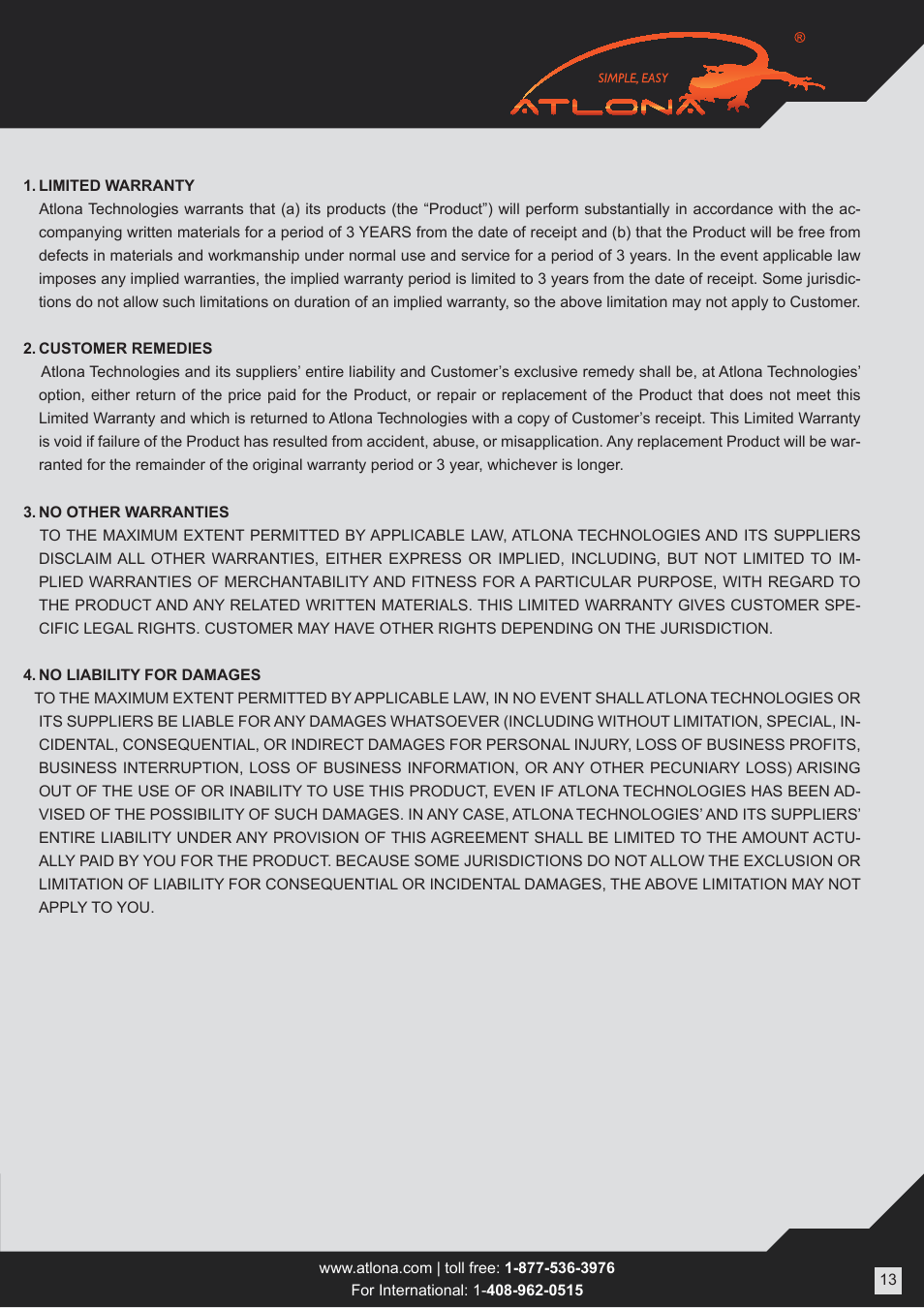 Atlona AT PROHD88M SR User Manual | Page 13 / 14