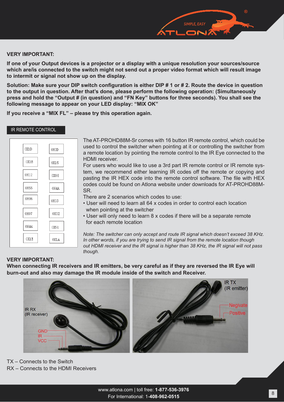 Atlona AT PROHD88M SR User Manual | Page 8 / 14