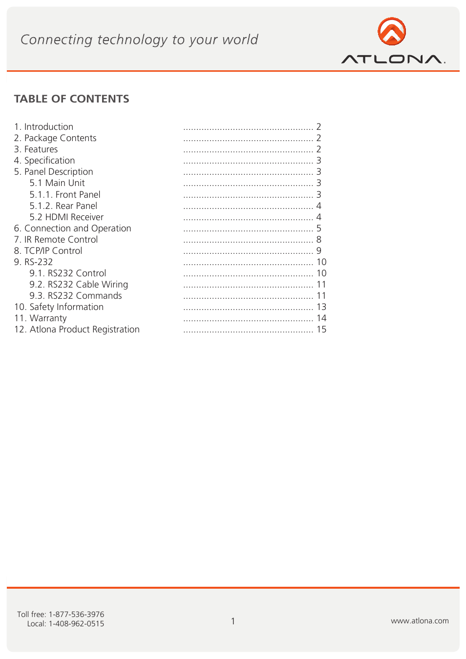 Atlona AT PROHD85M SR User Manual | Page 2 / 16