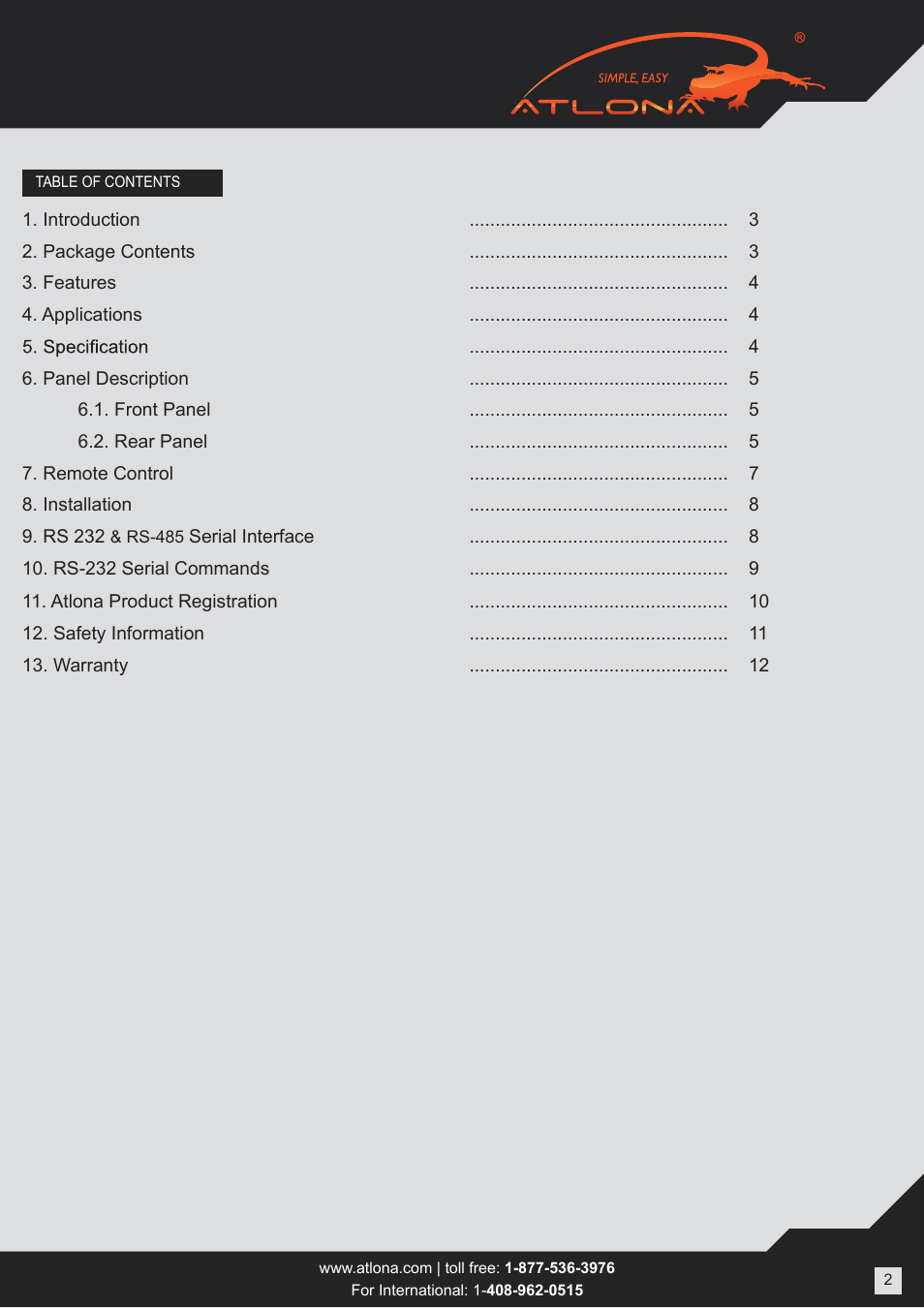 Atlona AT PROHD82M User Manual | Page 2 / 12