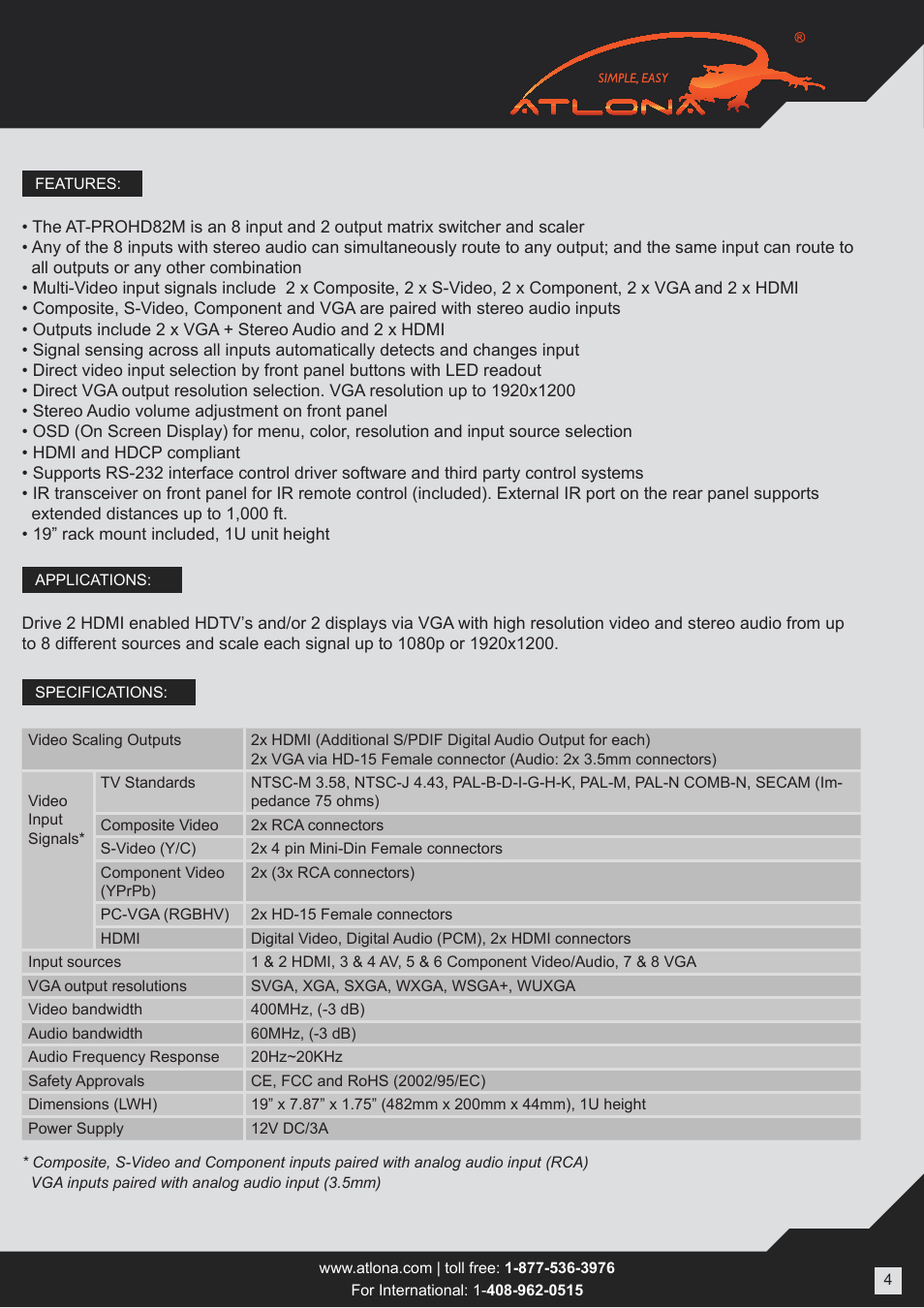 Atlona AT PROHD82M User Manual | Page 4 / 12